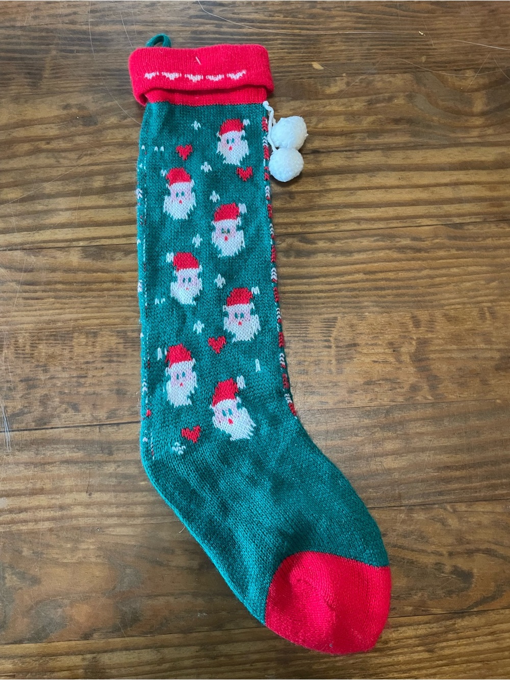 Vintage 80’s Santa Christmas Stocking with Pom-Pom unique holiday home